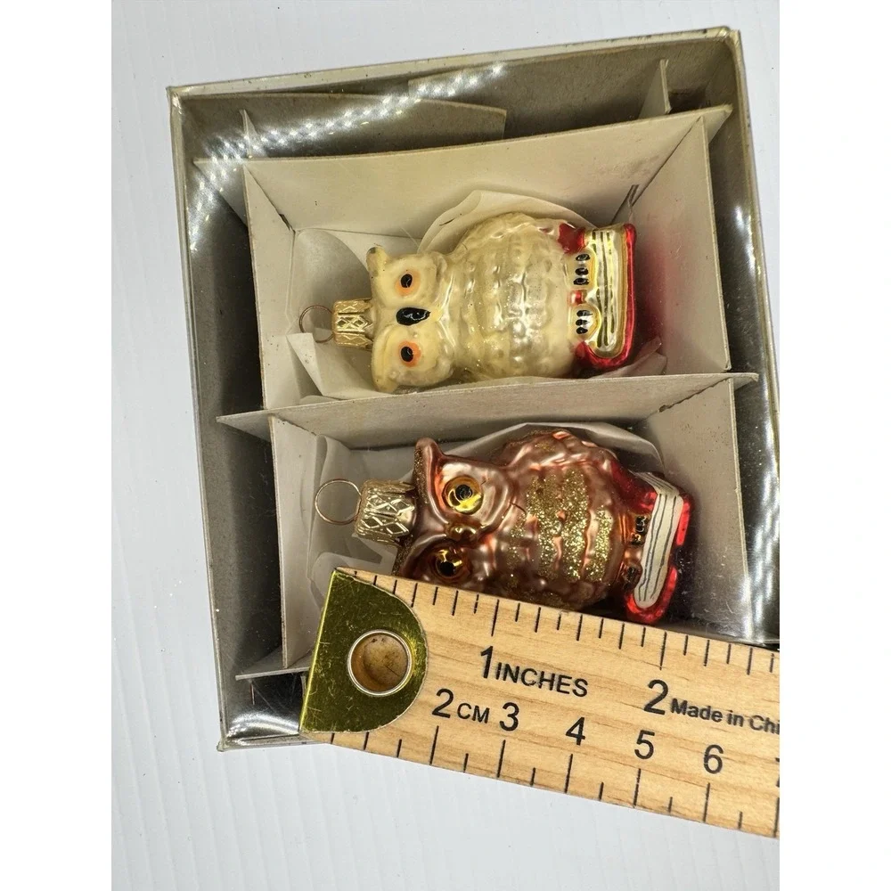 Made in Germany Glass Owl Christmas Ornaments Set of 2 Boxed 2